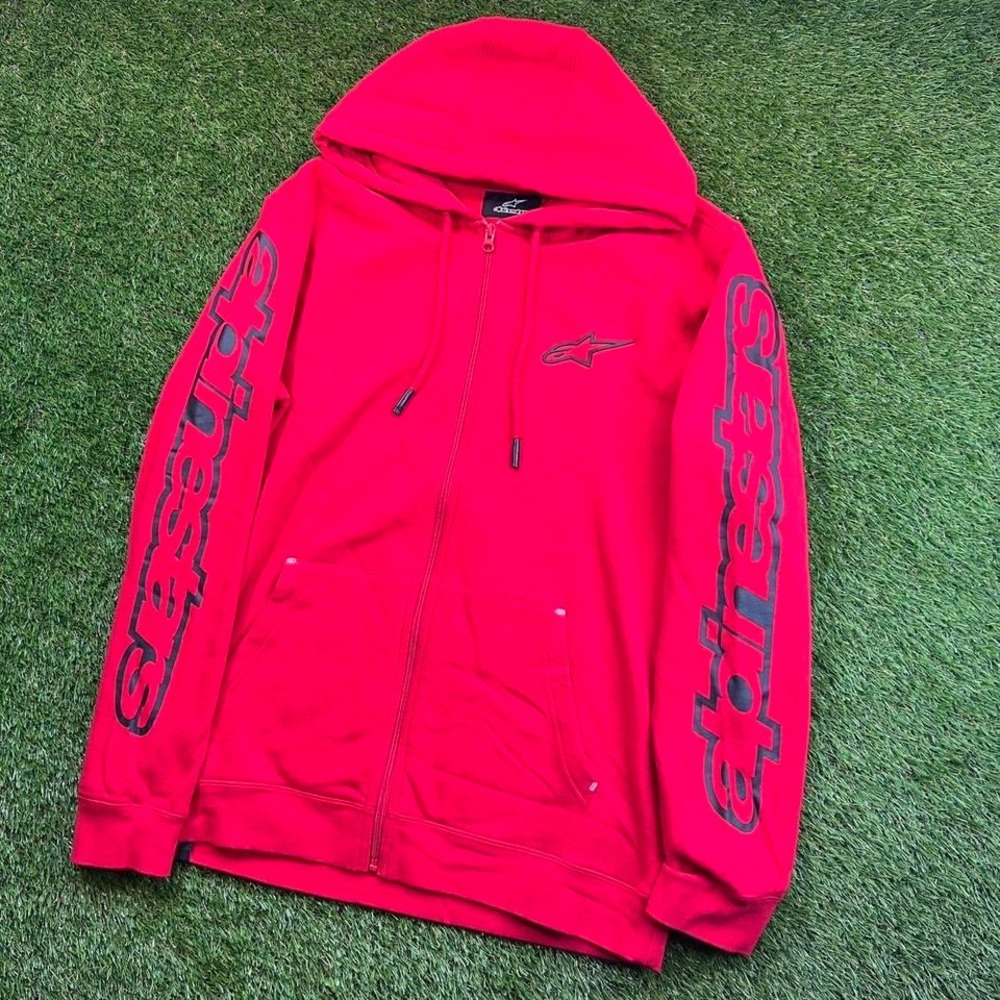 Y2K Alpinestars red zip up hoodie Sleeve Hits Size L